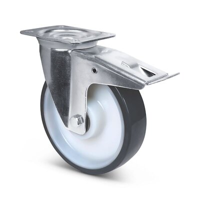 Polyurethan-Lenkrolle mit Bremse 200 mm - Kugellager - 400 kg
