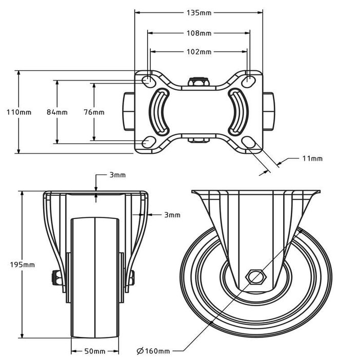Polyurethan-Bockrolle 160 mm - Kugellager - 350 kg