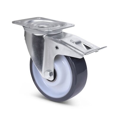 Polyurethan-Lenkrolle mit Bremse 160 mm - Kugellager - 350 kg
