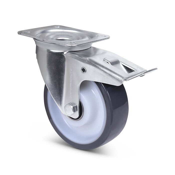Polyurethan-Lenkrolle mit Bremse 160 mm - Kugellager - 350 kg