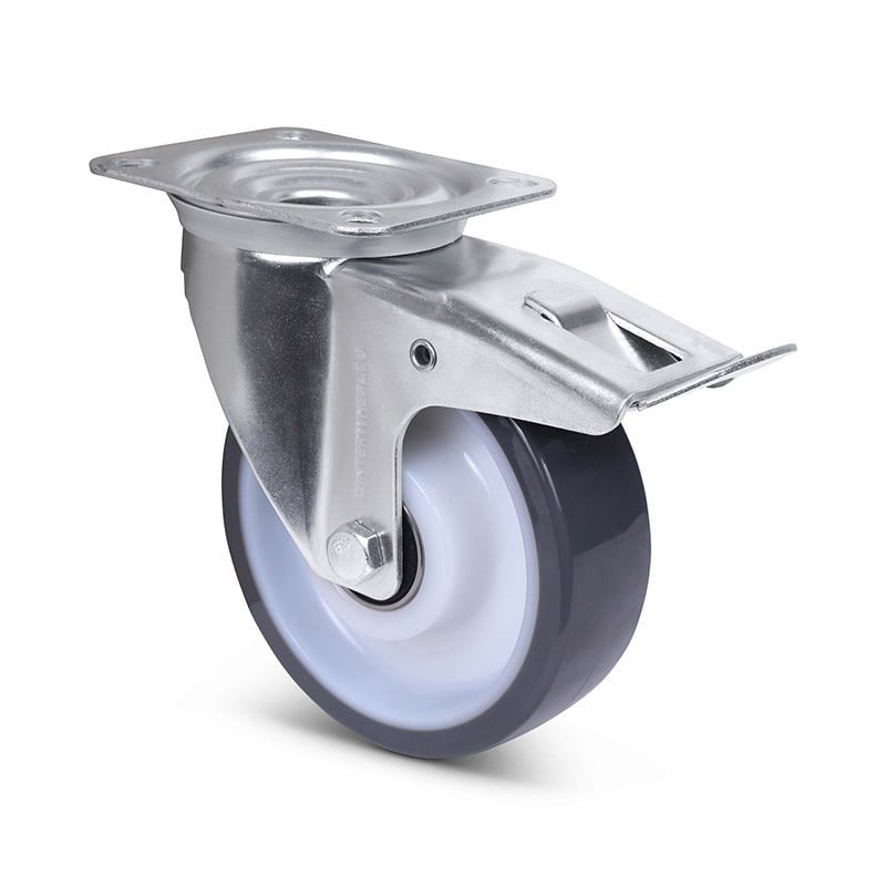 Polyurethan-Lenkrolle mit Bremse 160 mm - Kugellager - 350 kg