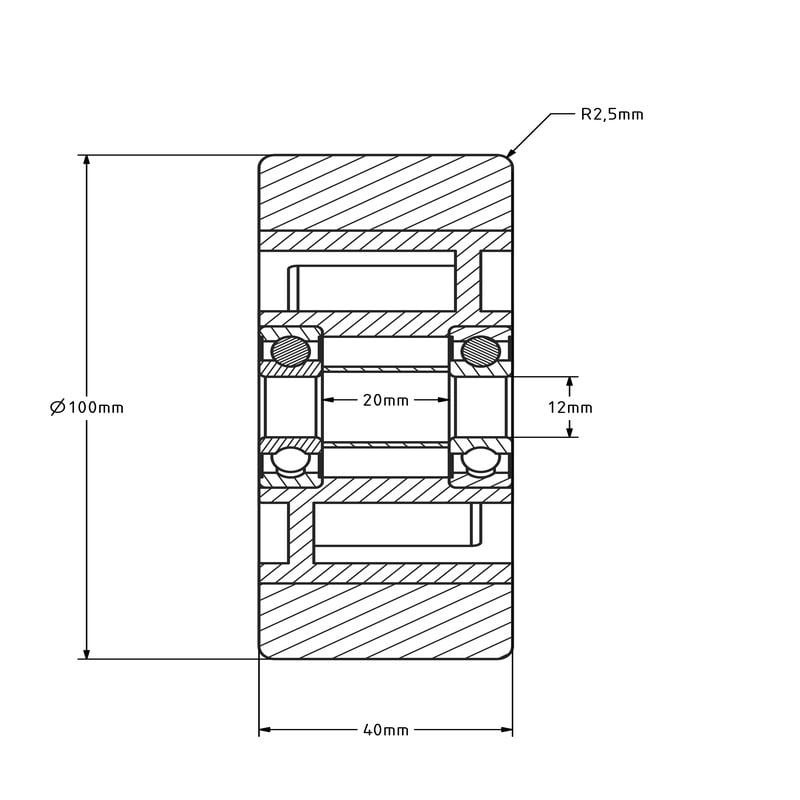 Polyurethanrad 100 mm - Kugellager 12 mm - 300 kg