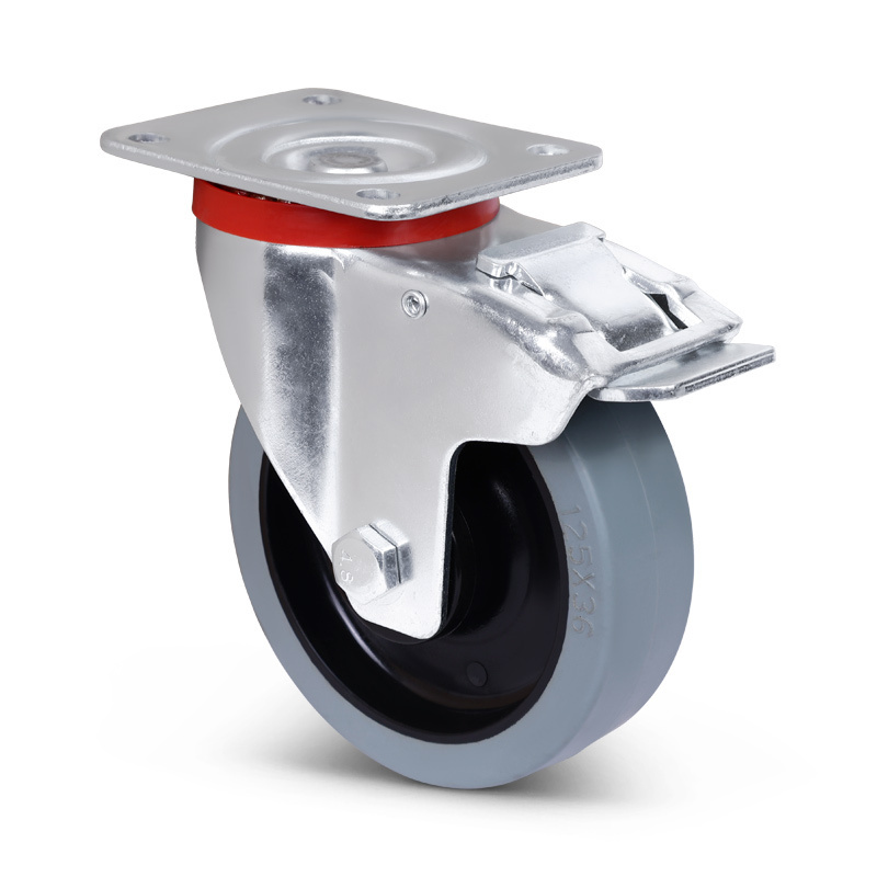 Elastische Gummi-Lenkrolle mit Bremse 125 mm - Kugellager - 250 kg
