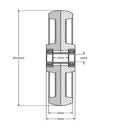 Polyamidrad 250 mm - Kugellager 20 mm - 1200 kg