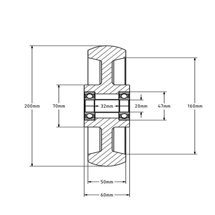 Polyamidrad 200 mm - Kugellager 20 mm - 1000 kg
