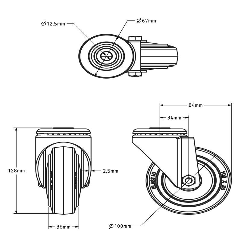 Blue Wheel Lenkrolle 100 mm - 160 kg