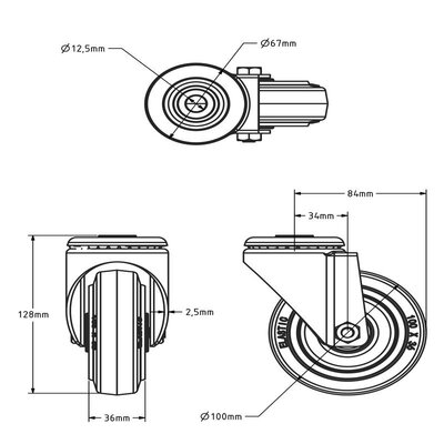 Blue Wheel Lenkrolle 100 mm - Rollenlager - 160 kg