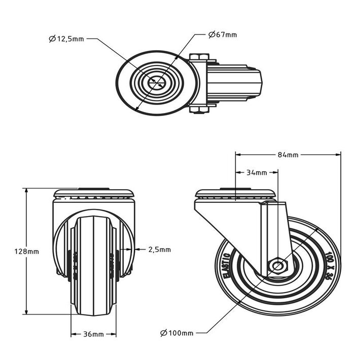 Blue Wheel Lenkrolle 100 mm - Rollenlager - 160 kg