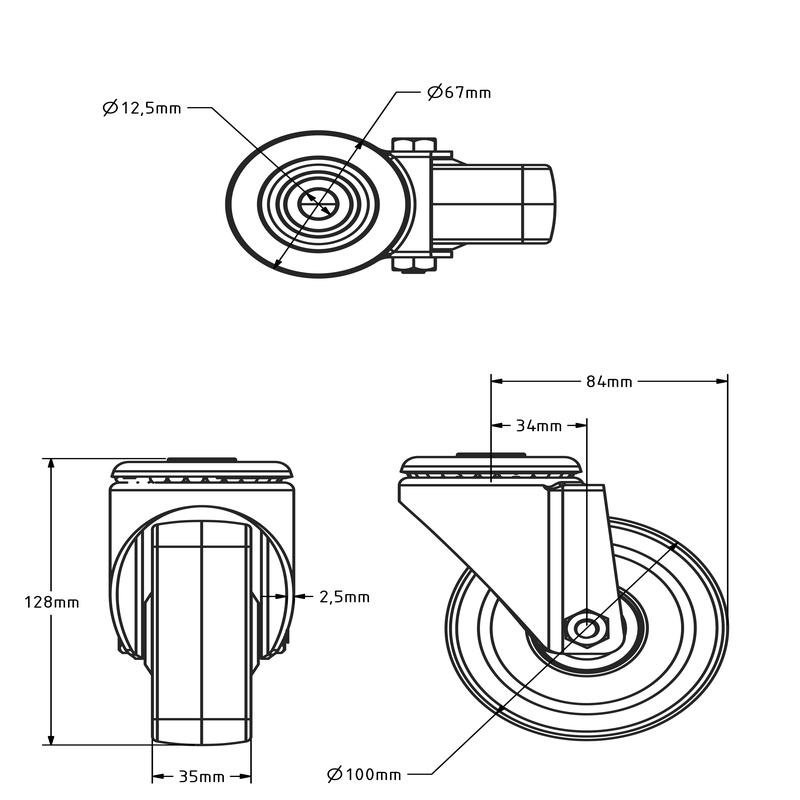 Polyurethan-Lenkrolle 100 mm - Kugellager - 150 kg