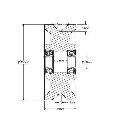 Laufrolle 150 mm mit V-Nut - 1200 kg