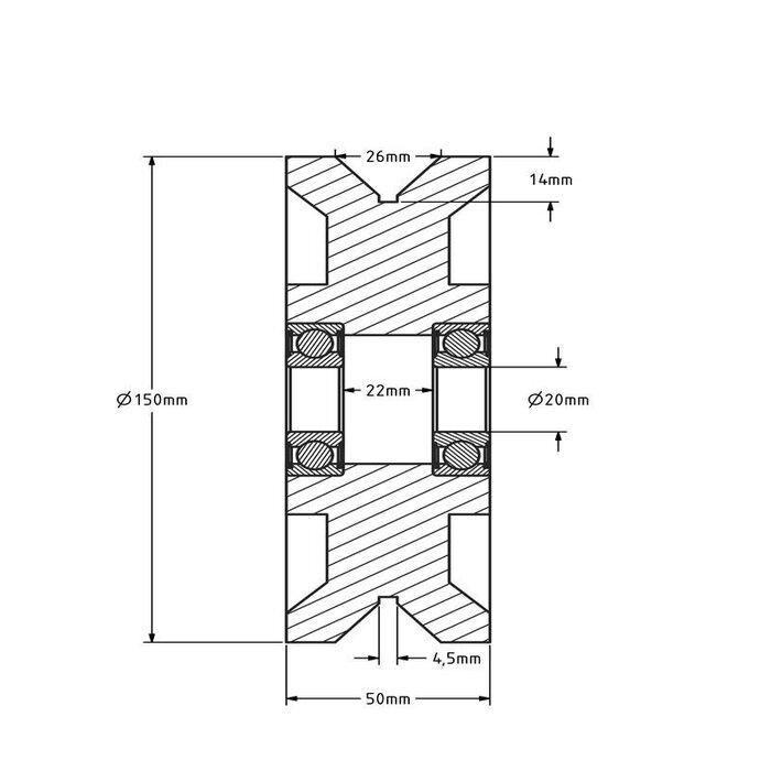 Laufrolle 150 mm mit V-Nut - 1200 kg
