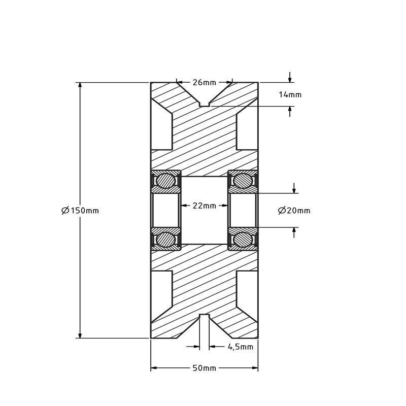Laufrolle 150 mm mit V-Nut - 1200 kg