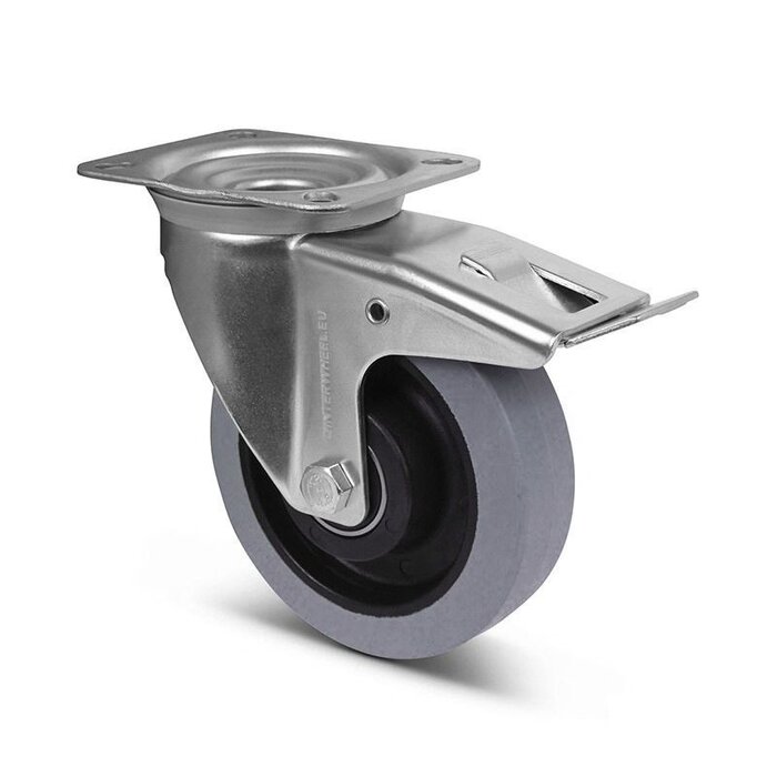 Elastische Gummi-Lenkrolle mit Bremse 160 mm - Kugellager - 350 kg