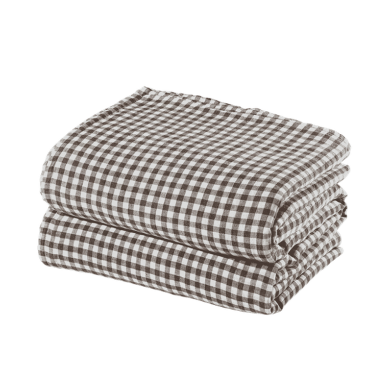 Linge Particulier Tablecloth Linen Brown Gingham 160x350