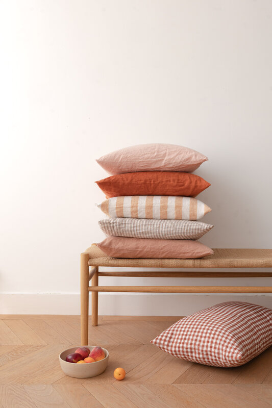 Linge Particulier Cushion Cover Linen Brown Checks 40x60
