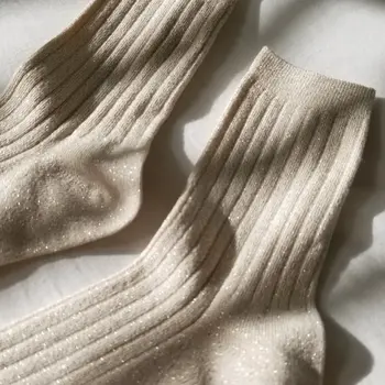 Le Bon Shoppe Her Socks Ivory gold Glitter