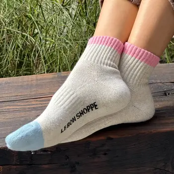 Le Bon Shoppe Girlfriend Socks Color Block Grey Pink