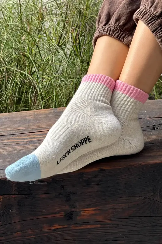 Le Bon Shoppe Girlfriend Socks Color Block Grey Pink