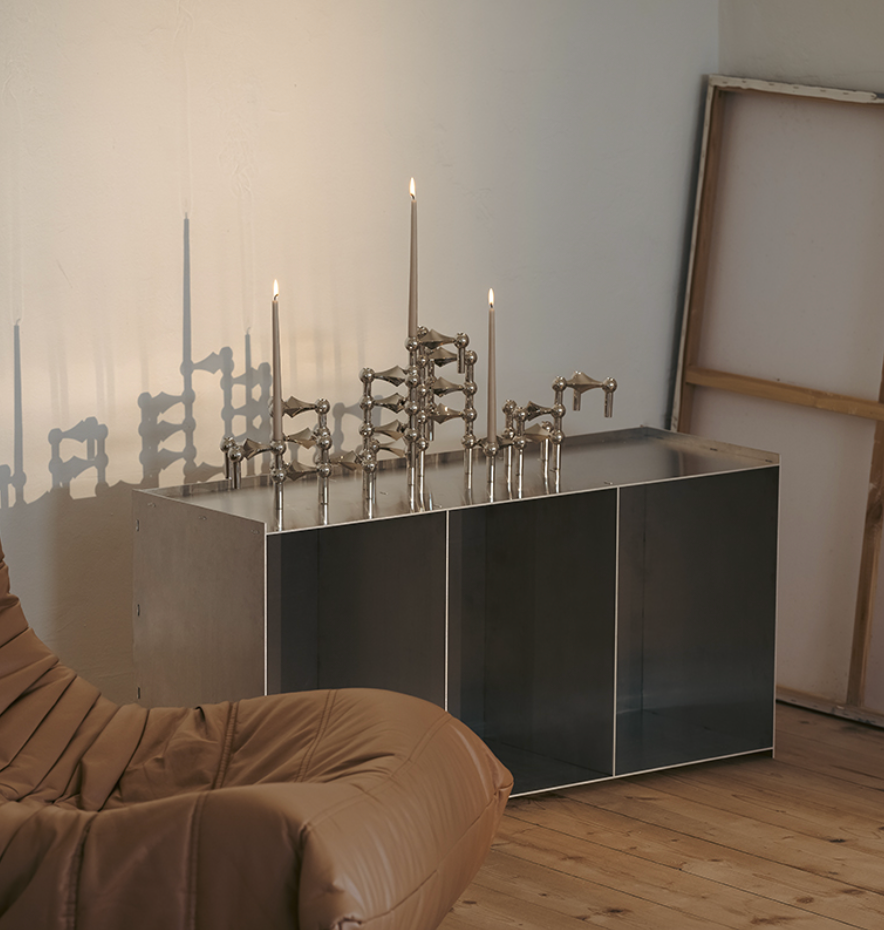 Stoff Nagel Chrome Nagel Candle Holder