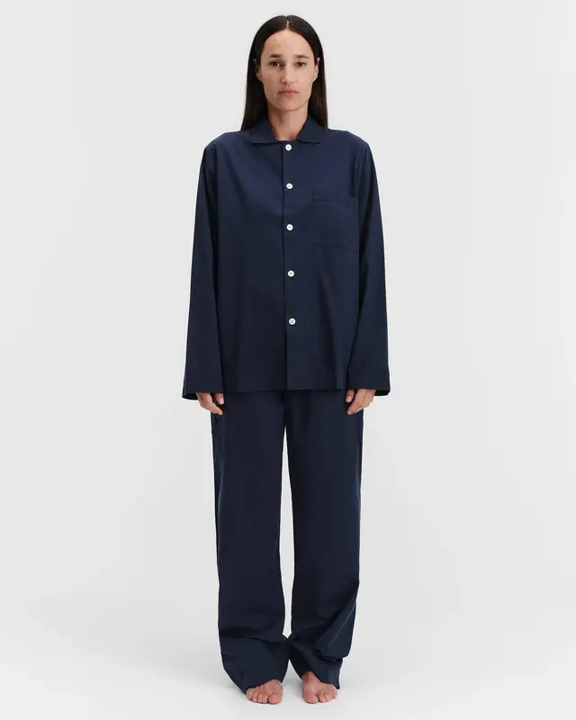Tekla Poplin Pyjamas Shirt True Navy