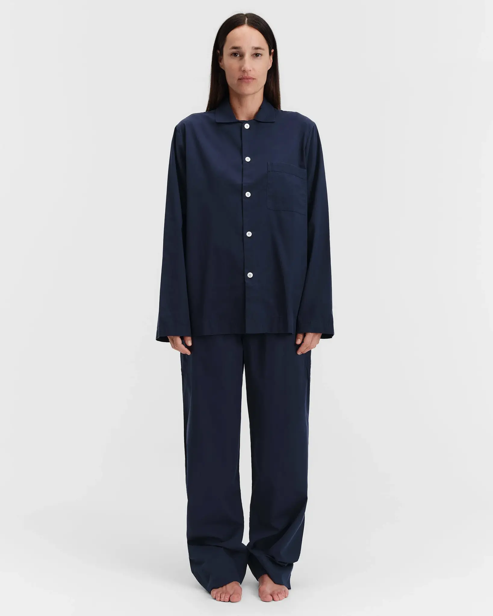 Tekla Poplin Pyjamas Shirt True Navy