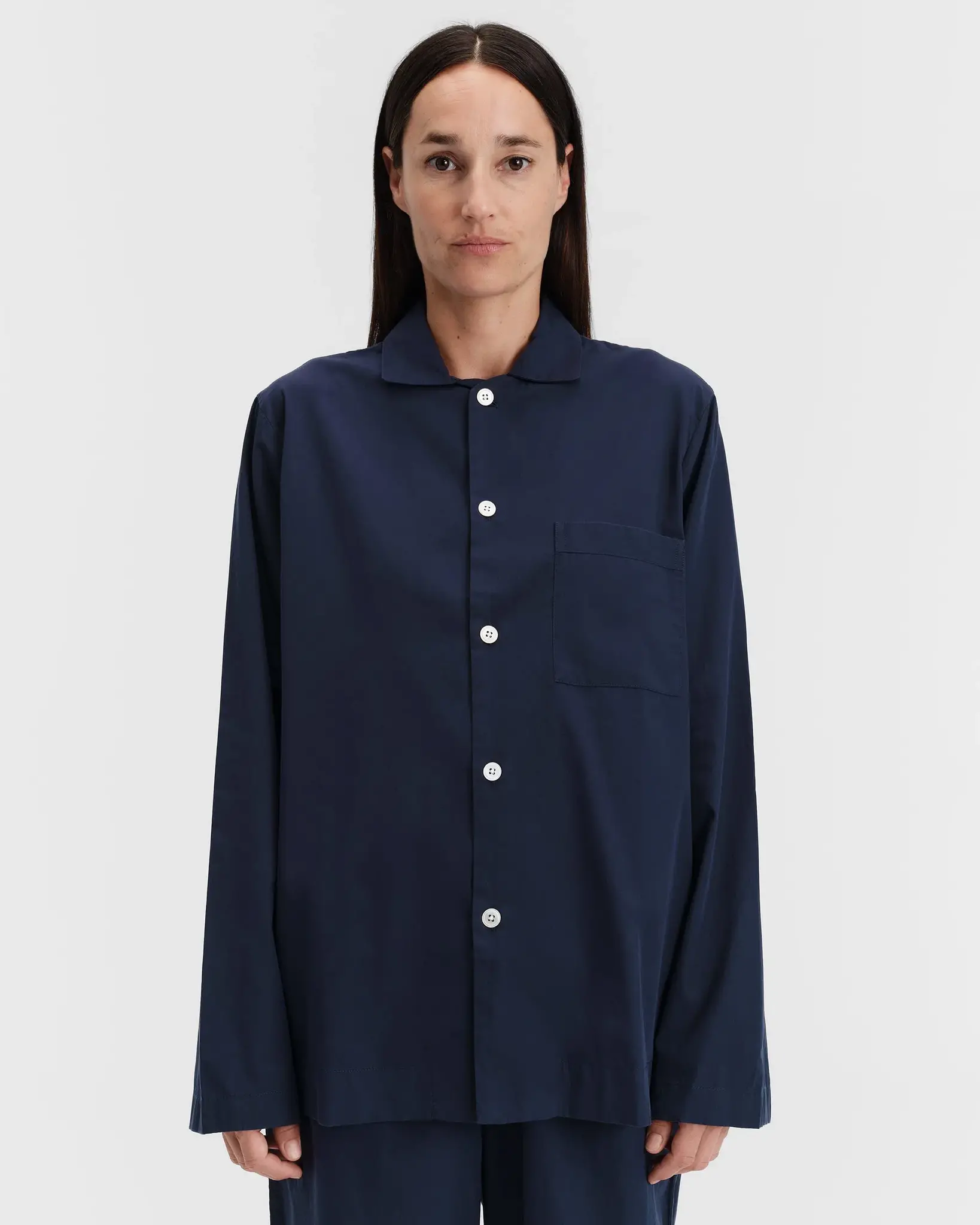Tekla Poplin Pyjamas Shirt True Navy
