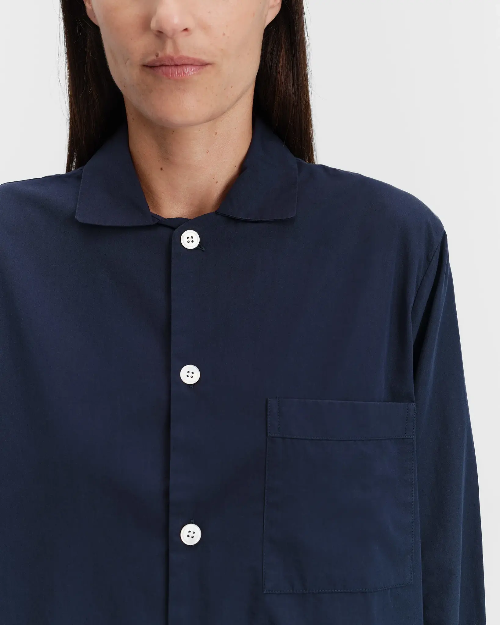 Tekla Poplin Pyjamas Shirt True Navy