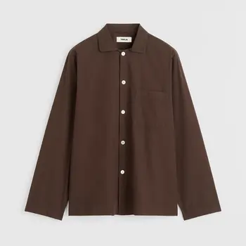 Tekla Poplin Pyjamas Shirt Coffee