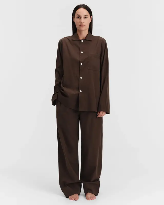 Tekla Poplin Pyjamas Shirt Coffee