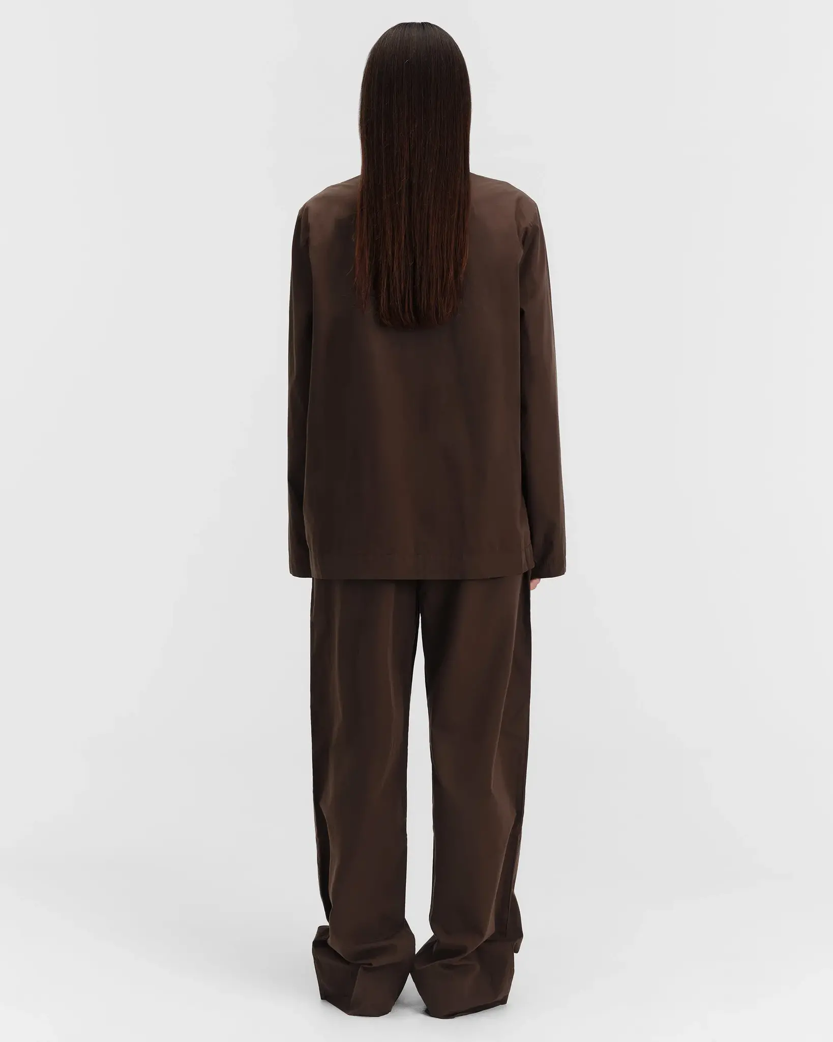 Tekla Poplin Pyjamas Shirt Coffee