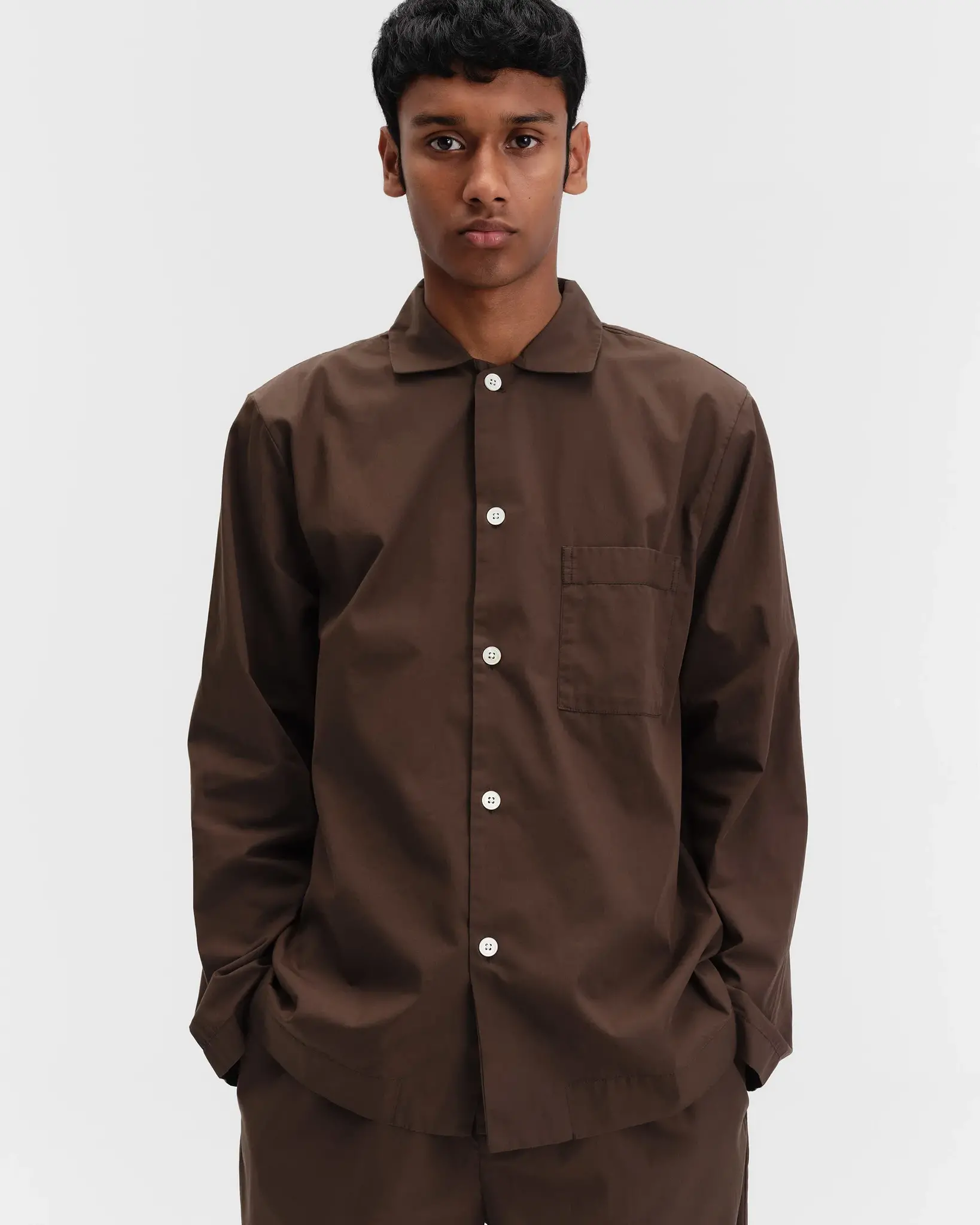 Tekla Poplin Pyjamas Shirt Coffee