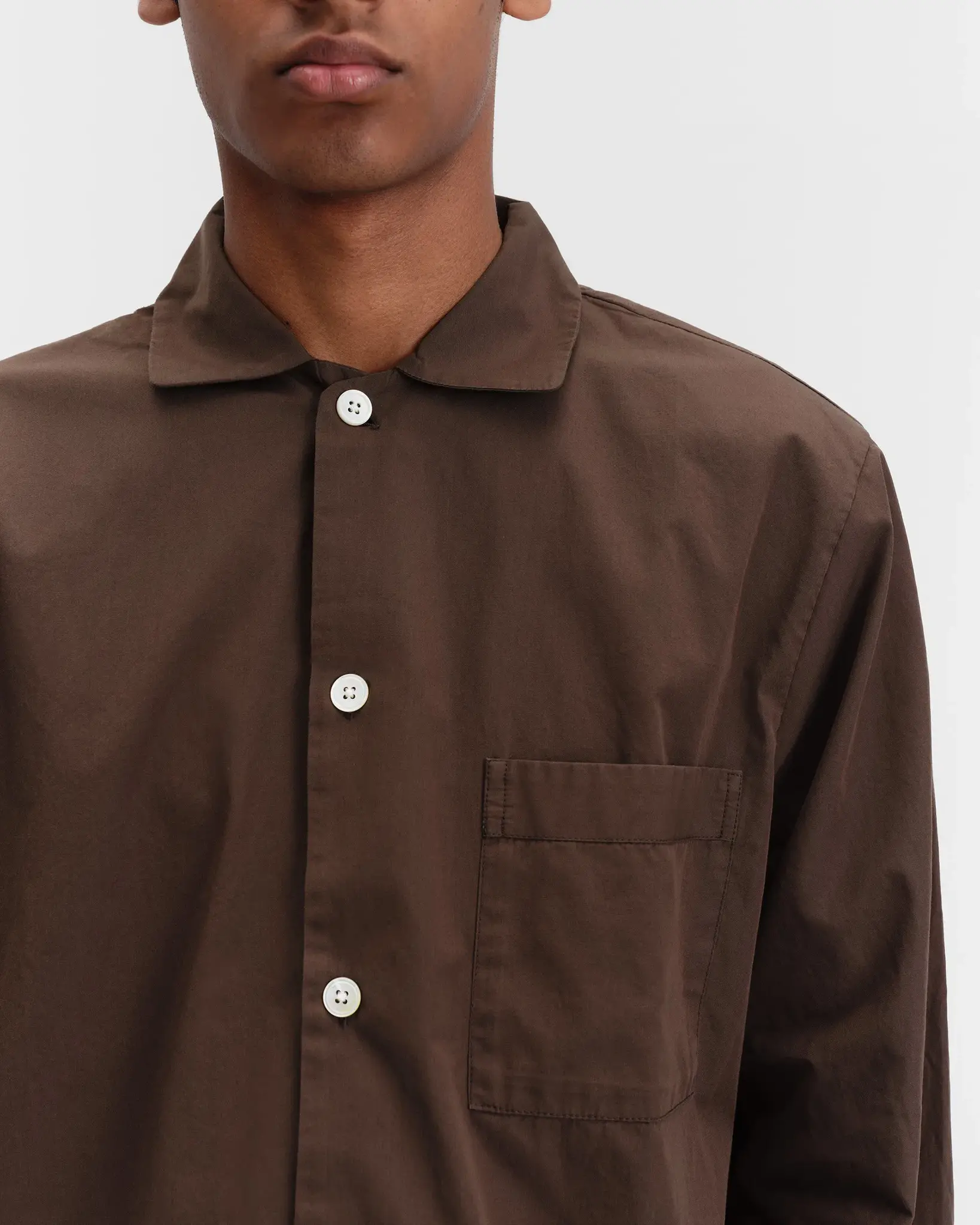 Tekla Poplin Pyjamas Shirt Coffee