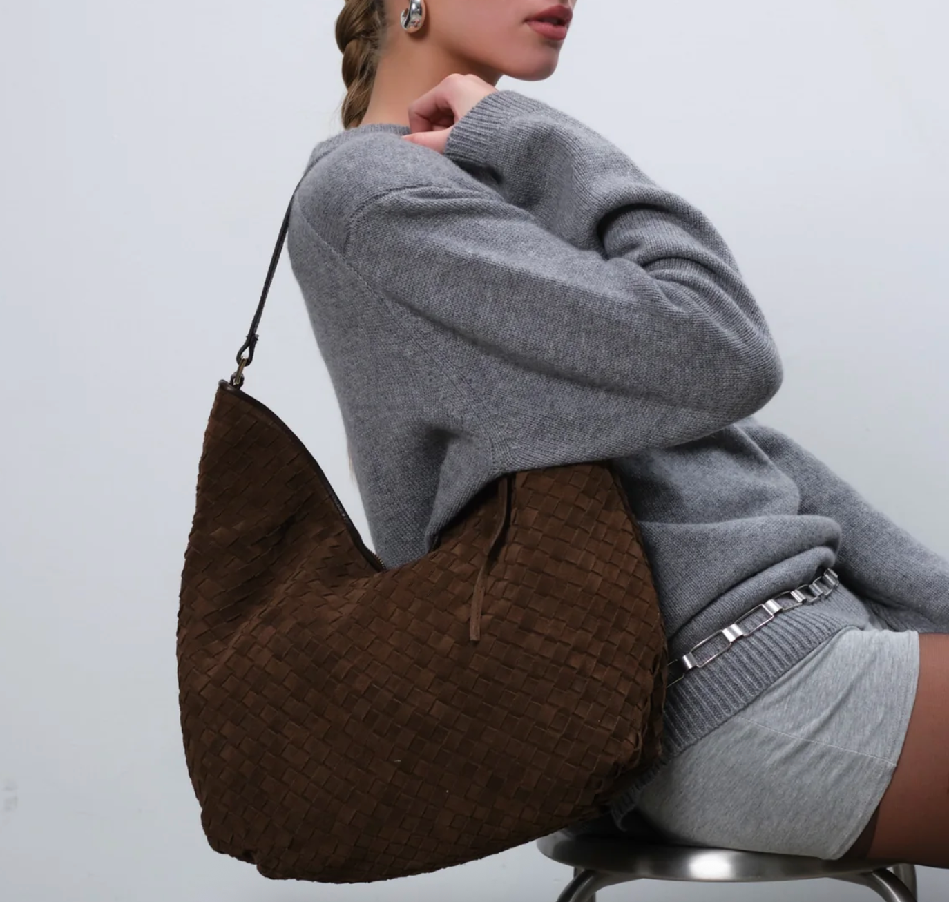 Adax Rozzano Shoulder Bag Mindy Braided Chocolate