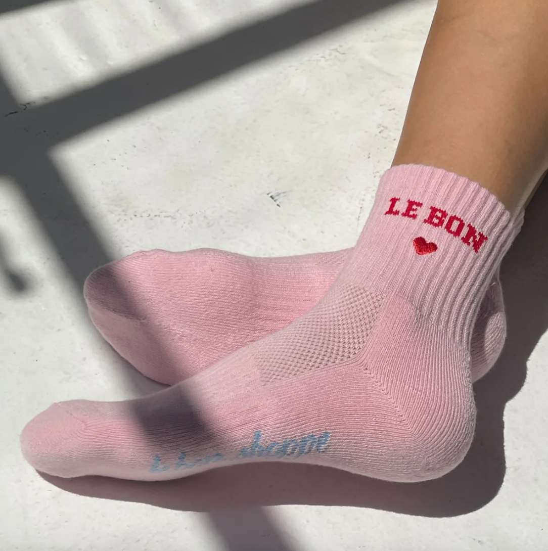 Le Bon Shoppe Embroidered Crew Socks Strawberry Milk