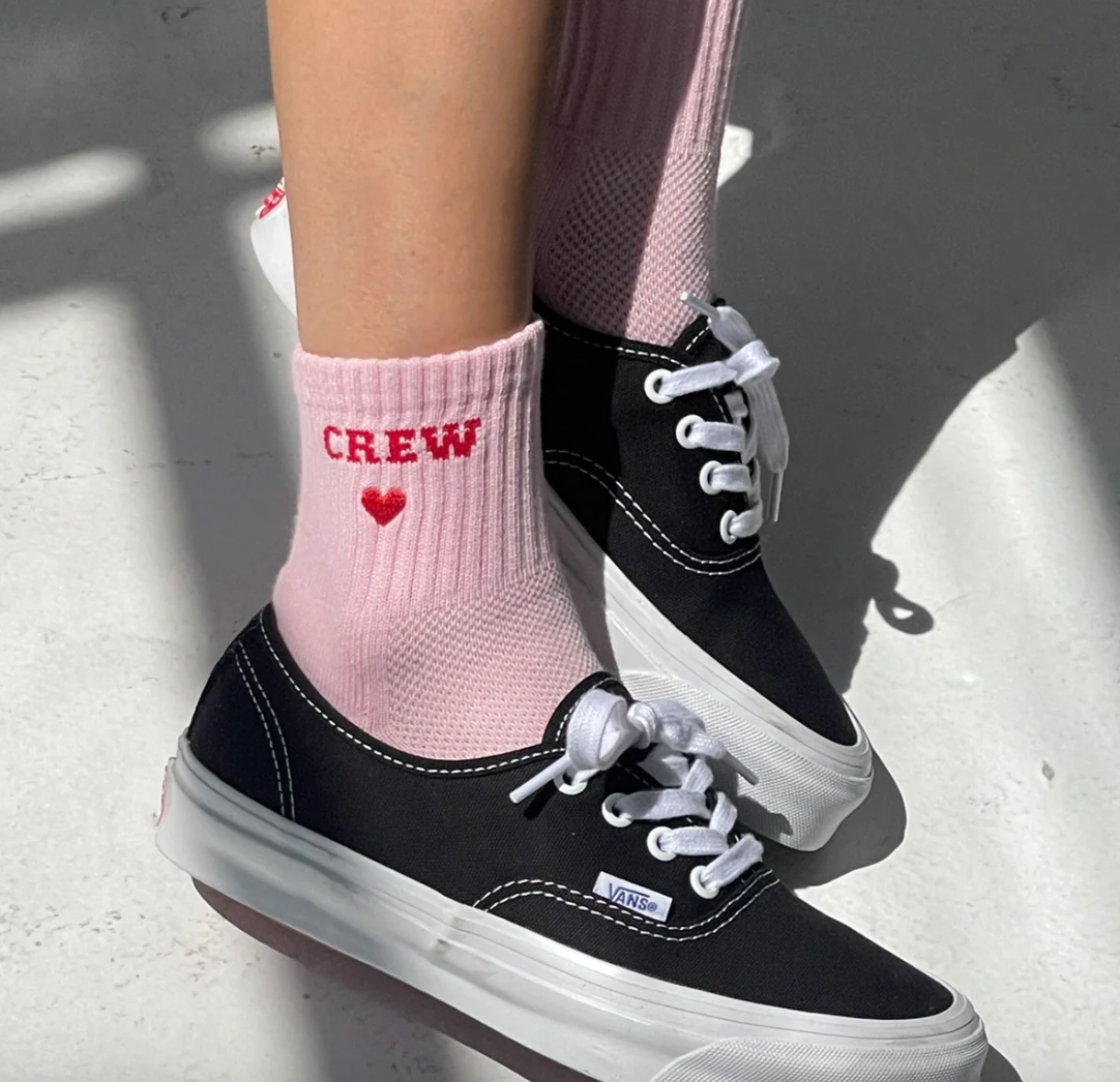 Le Bon Shoppe Embroidered Crew Socks Strawberry Milk