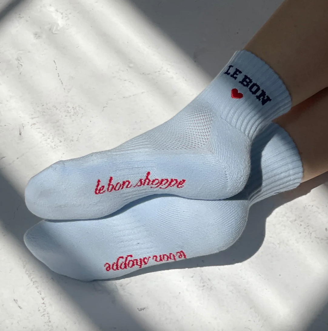 Le Bon Shoppe Embroidered Crew Socks Sky Blue