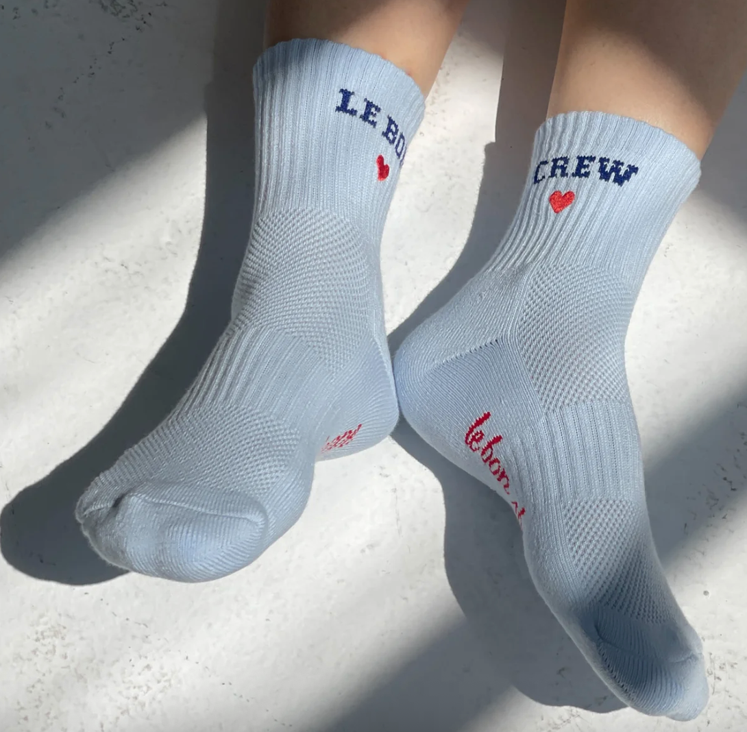 Le Bon Shoppe Embroidered Crew Socks Sky Blue