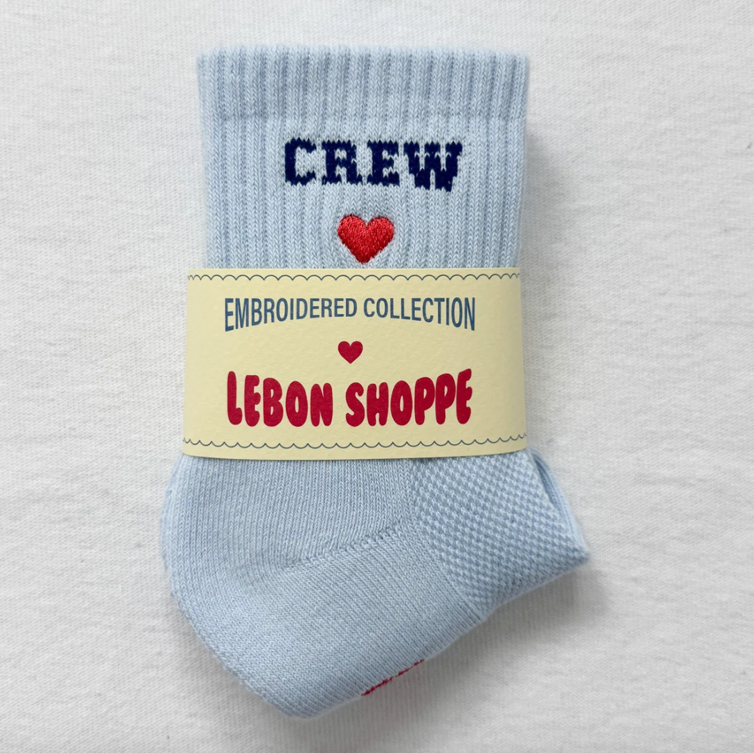 Le Bon Shoppe Embroidered Crew Socks Sky Blue