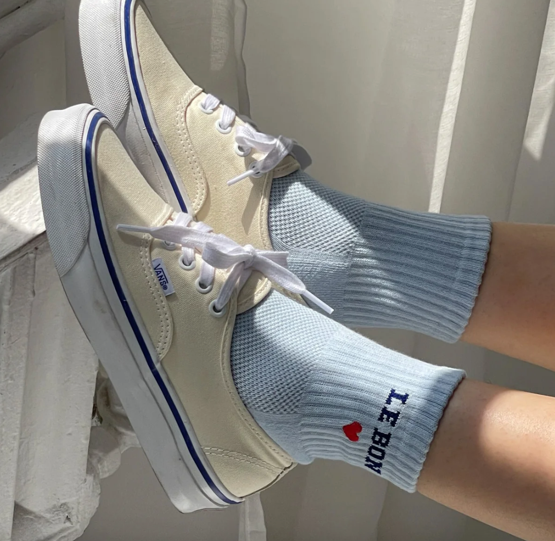 Le Bon Shoppe Embroidered Crew Socks Sky Blue