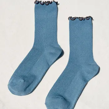 Le Bon Shoppe Ruffled Modal Socks Blue Brown