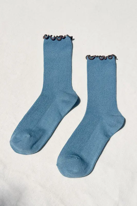 Le Bon Shoppe Ruffled Modal Socks Blue Brown