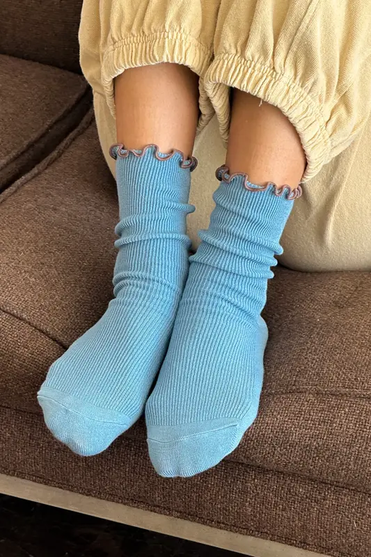 Le Bon Shoppe Ruffled Modal Socks Blue Brown