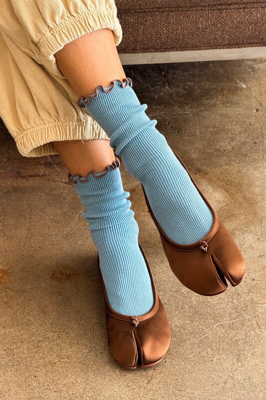 Le Bon Shoppe Ruffled Modal Socks Blue Brown