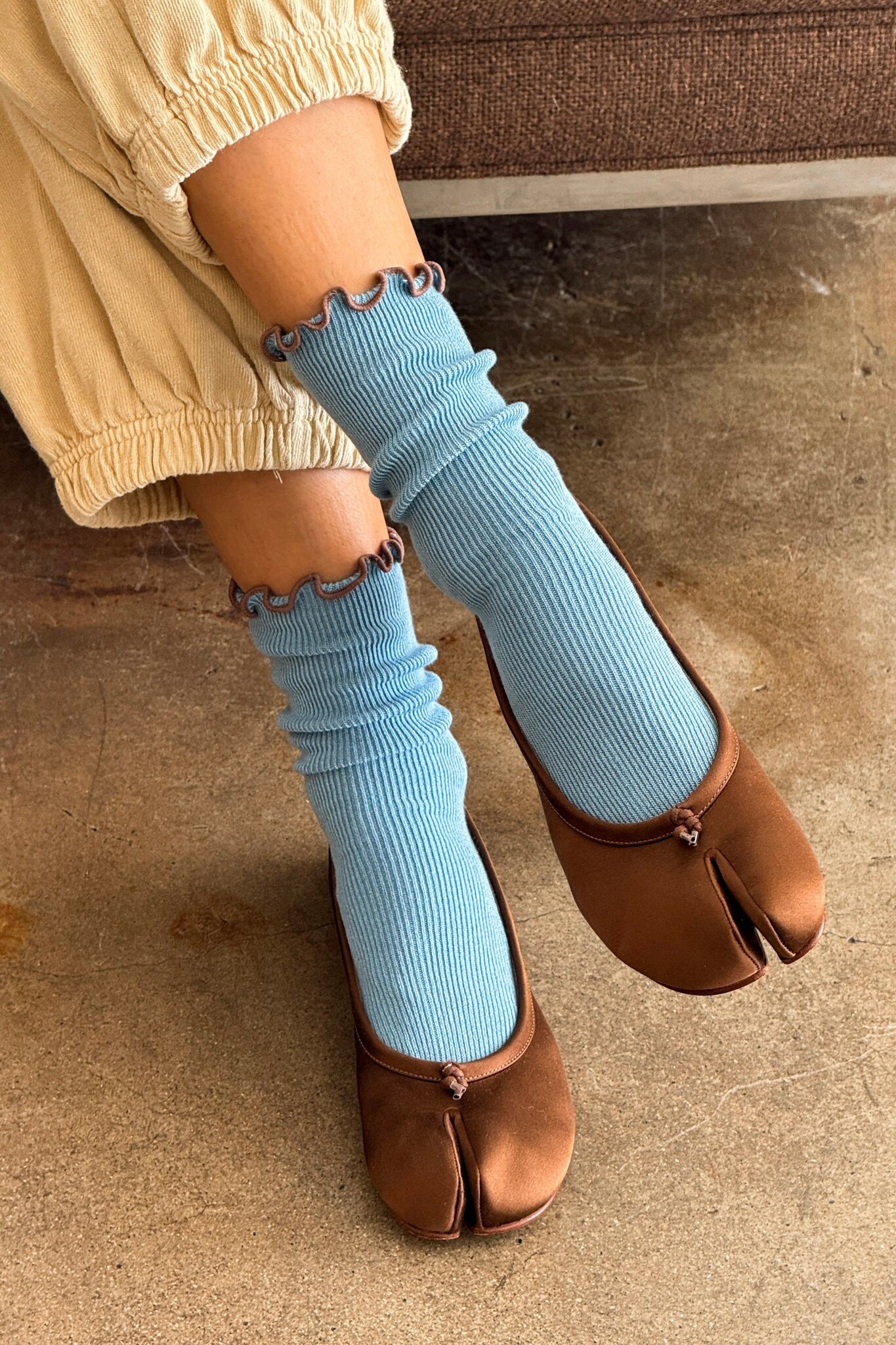 Le Bon Shoppe Ruffled Modal Socks Blue Brown