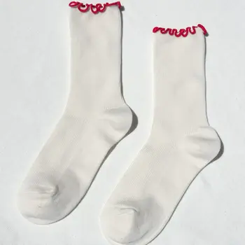 Le Bon Shoppe Ruffled Modal Socks Cream Red