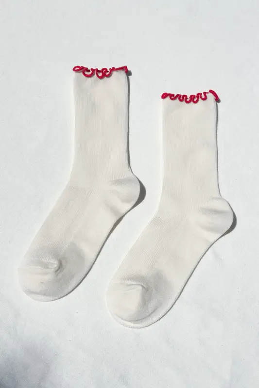 Le Bon Shoppe Ruffled Modal Socks Cream Red