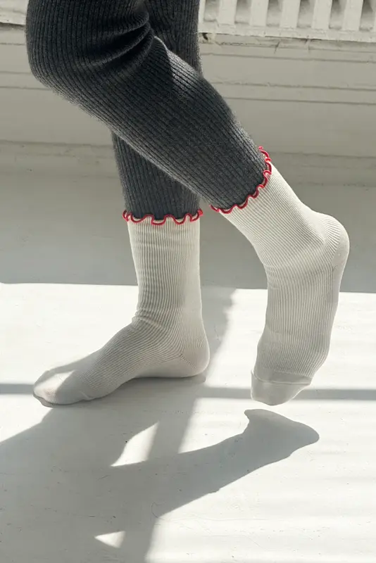 Le Bon Shoppe Ruffled Modal Socks Cream Red