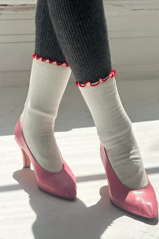 Le Bon Shoppe Ruffled Modal Socks Cream Red