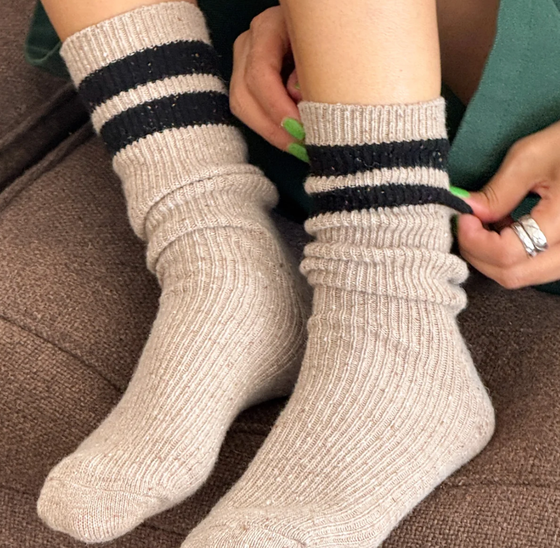 Le Bon Shoppe Snow Socks Varsity Socks Beige/Black