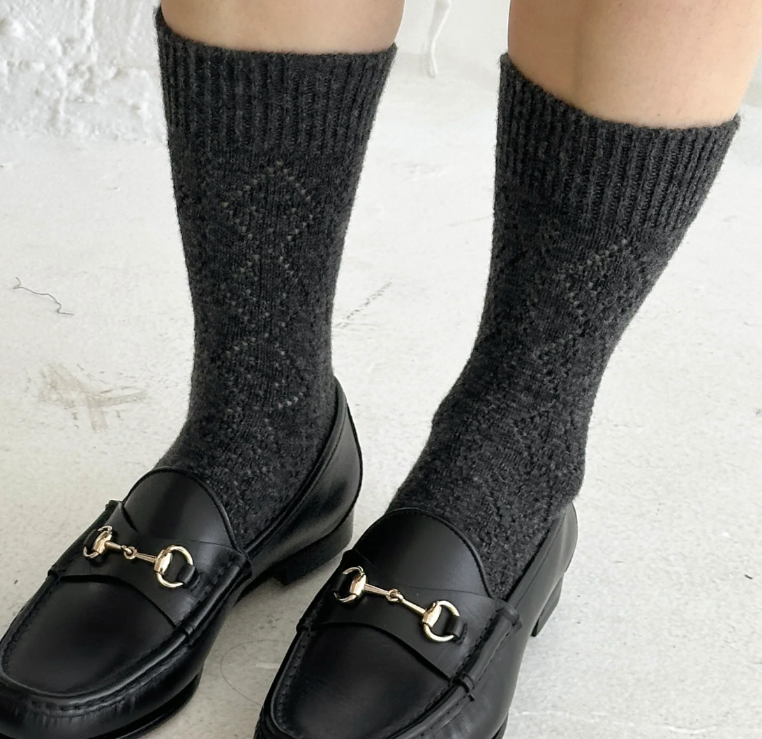 Le Bon Shoppe Cashmere Pointelle Socks Charcoal